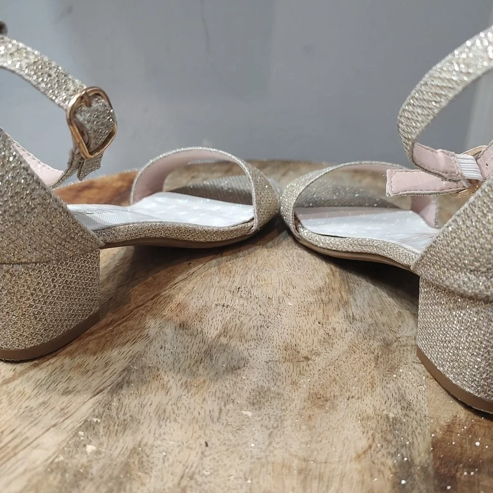 Laurmosa Strappy Gold‎ Rhinestones Kitten Heels Ankle Strap Casual Sz 13 Girls